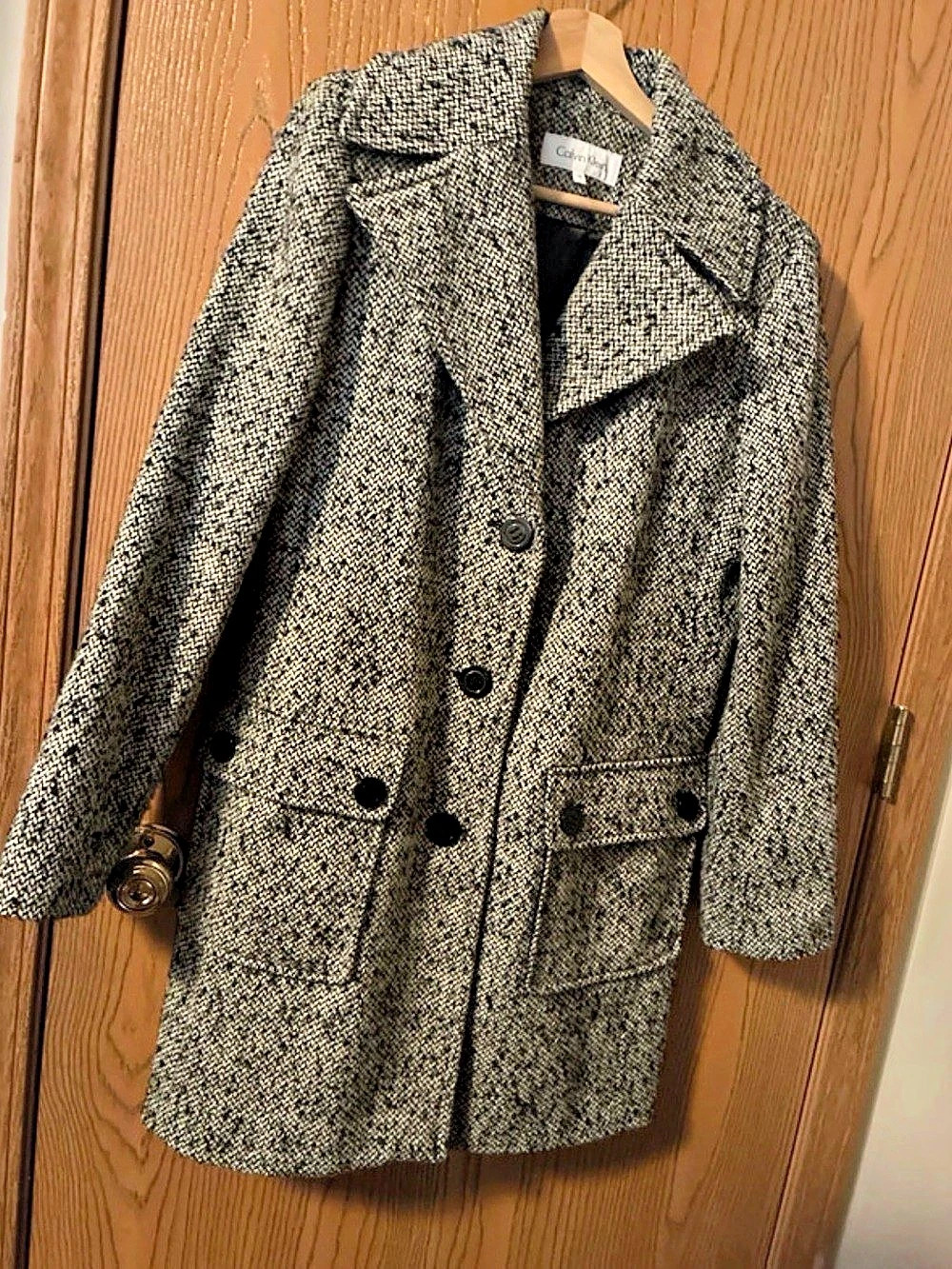Calvin Klein Houndstooth Pea Coat in Black & White Size 10